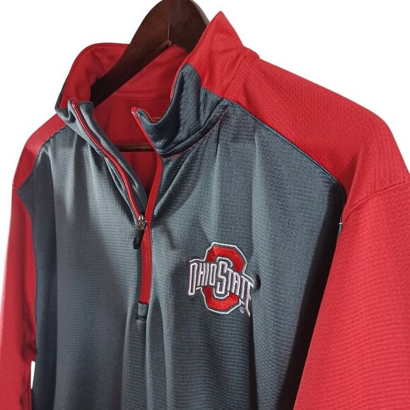 Ohio State Knit Shirt Mens Sz L Authentic Gray Red Quarter Zip Pullover Licensed - Picture 2 of 8
